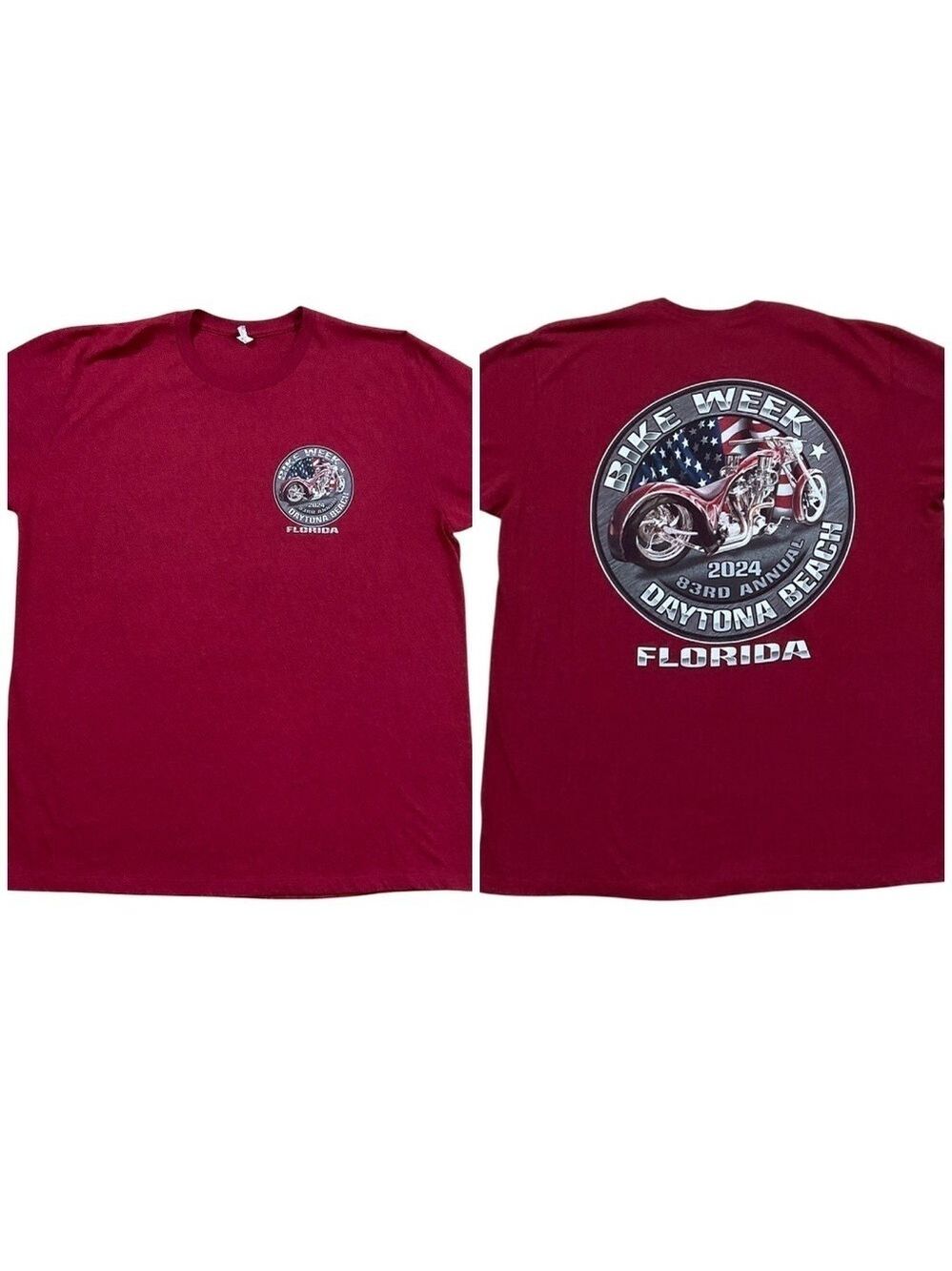 2024 Daytona Beach Bike Week T-Shirt Red Size XL 83rd Annual Motorcycle Event